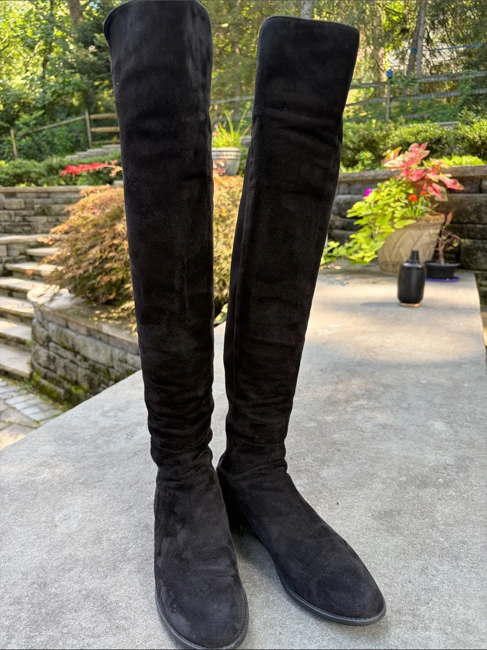Stuart Weitzman Knee-High Boots Black Suede & Neoprene Pull-on, size 11 GUC